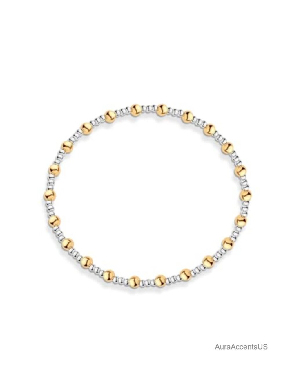 Mixed Metal Gold Silver Beaded Stretch Bracelet Stainless Steel Bangle Women